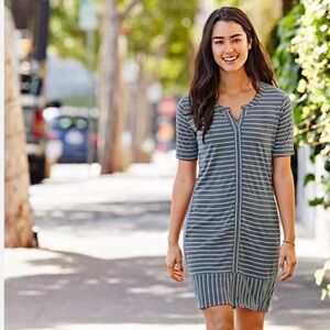 Athleta Navy and Light Grey Stripe Top Notch Tee Dress